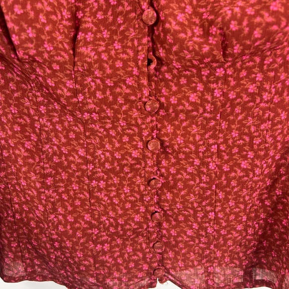 Madewell button front Women's Rust Puff Sleeve Top - Picture 8 of 10